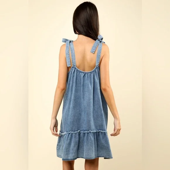 Vici Medium Wash Denim Babydoll Dress - Picture 2 of 6